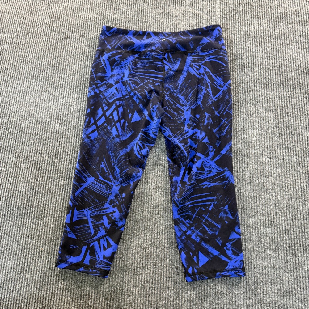Old Navy Go Dry Crop Leggings Large Blue Black Abstract Crop Athletic Pants - Picture 2 of 8
